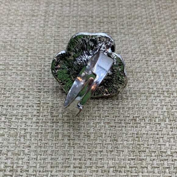 Faux Gray Pearl Floral Flower Rhinestone Silver Tone Adjustable Ring - Picture 4 of 7